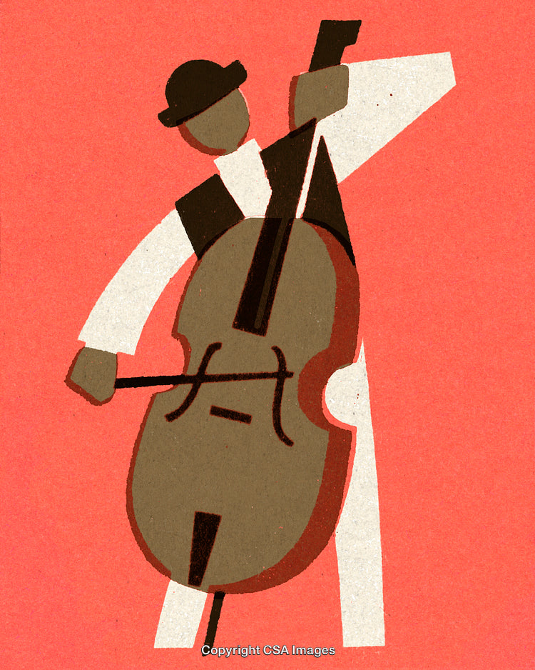 Illustration of a Musician Playing a Double Bass in Artistic Style