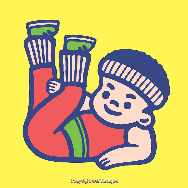 Cheerful Cartoon Illustration of a Child Exercising on a Yellow Background