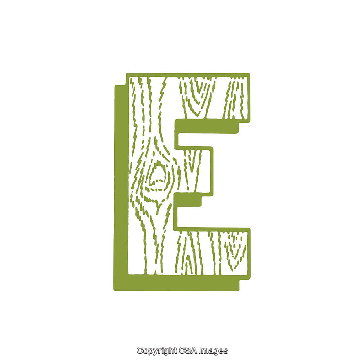 Green Wooden Textured Letter E on White Background