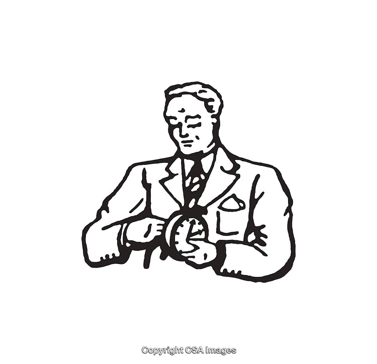 Vintage Line Art Illustration of a Man with a Pocket Watch