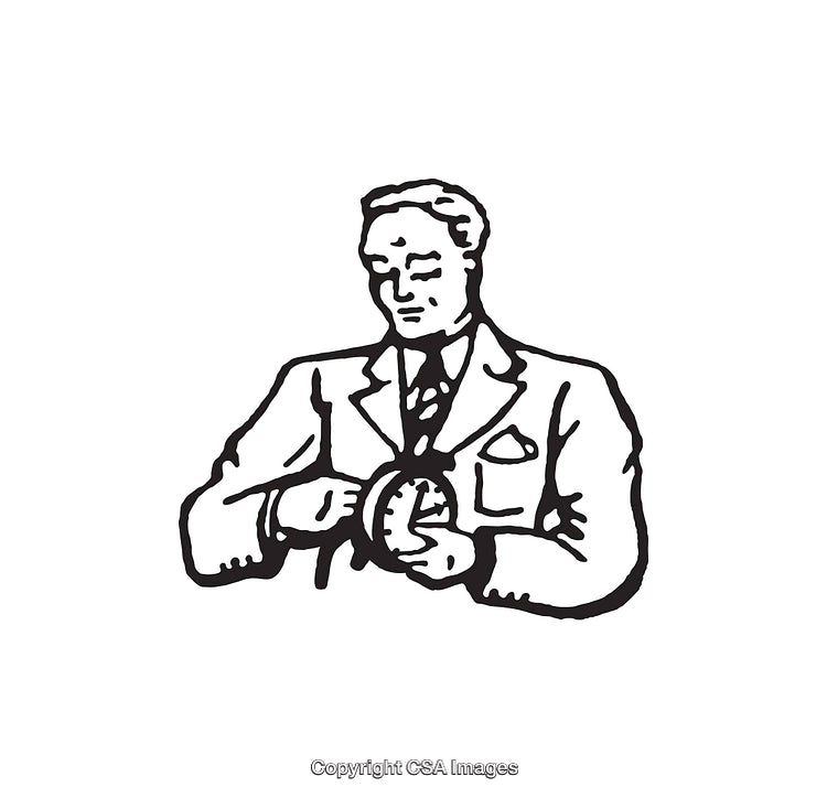 Vintage Line Art Illustration of a Man with a Pocket Watch