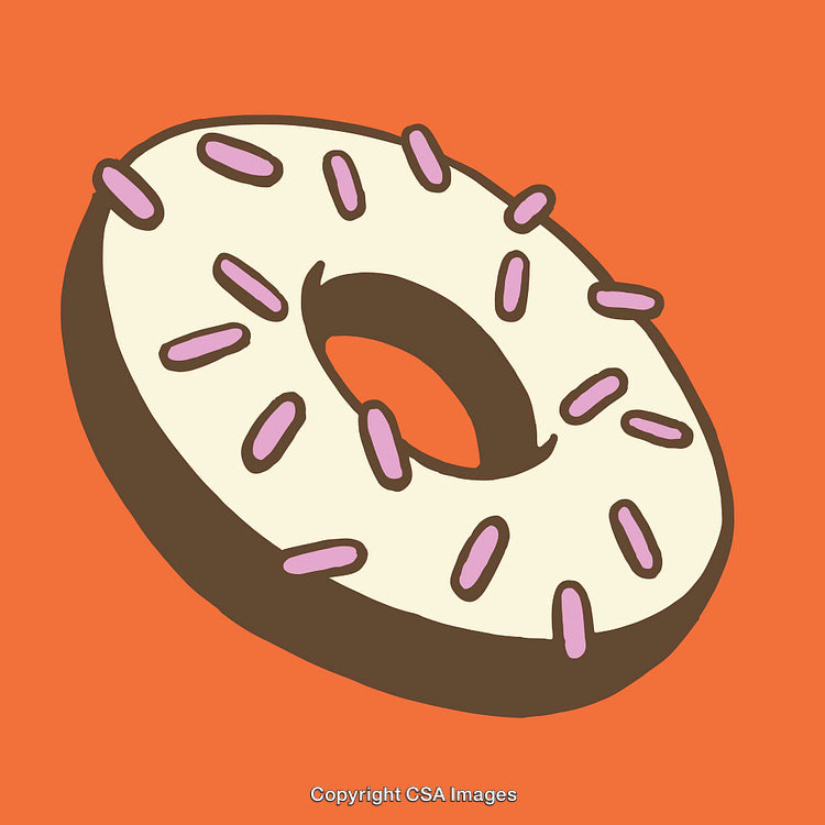 Colorful Line Art Illustration of a Doughnut with White Glaze and Sprinkles