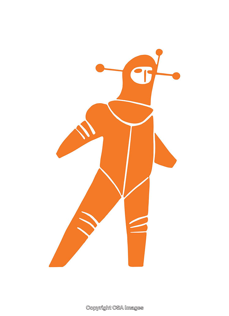 Simplistic Vector Illustration of a Retro Space Explorer in Orange