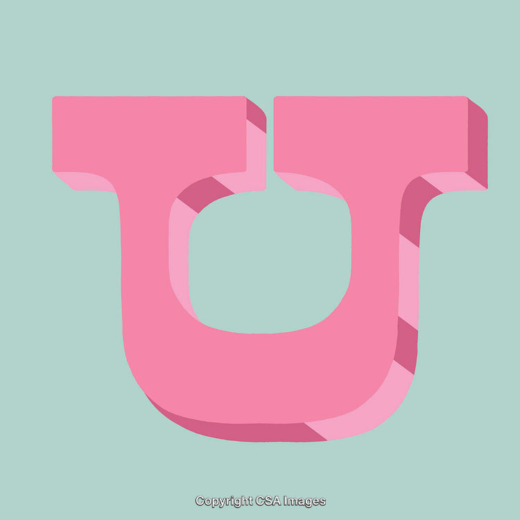 Bold Pink Letter U with Stylish Design on Turquoise Background