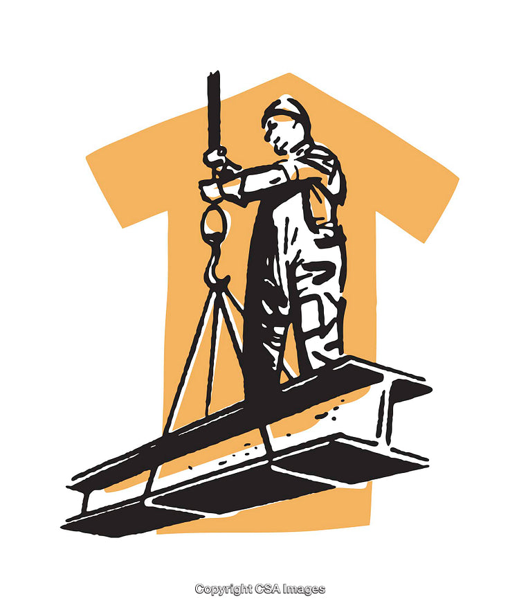 Illustrated Construction Worker with Steeled Beam on Abstract Background