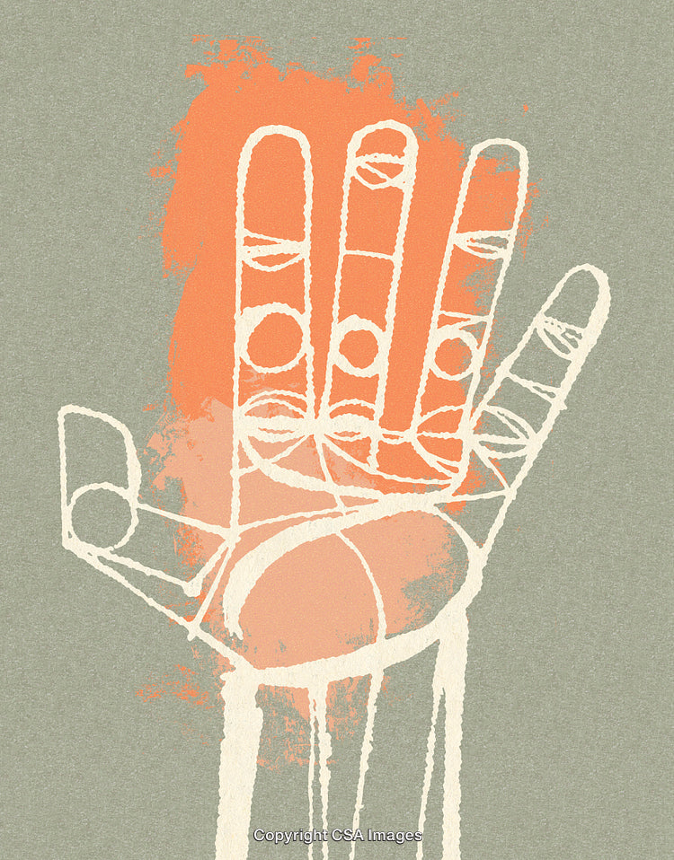 Abstract Illustration Featuring a Stylized Hand in Vibrant Colors and Artistic Design