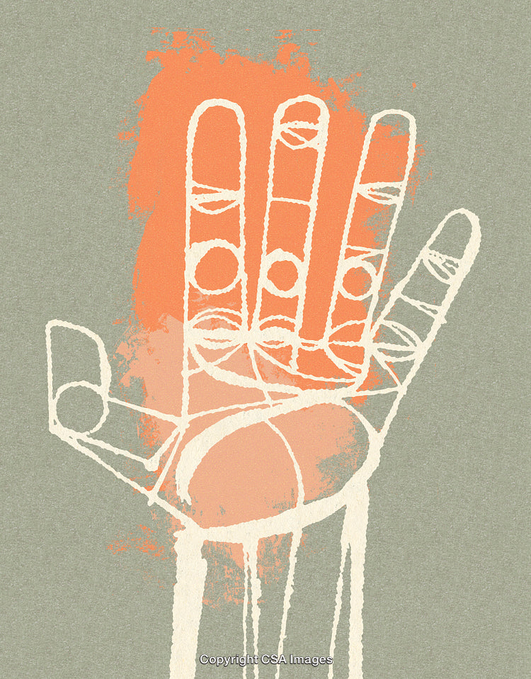 Abstract Illustration Featuring a Stylized Hand in Vibrant Colors and Artistic Design