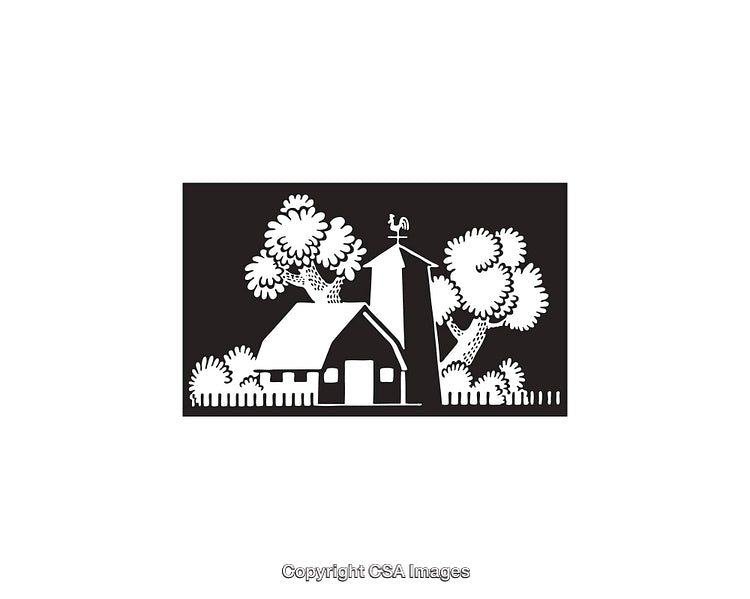 Rustic Cottage in Black and White Line Art Illustration