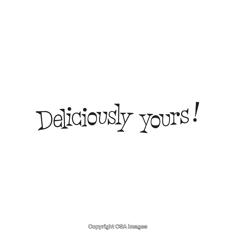 Deliciously Yours Text Design with Unique Artistic Typography on White Background