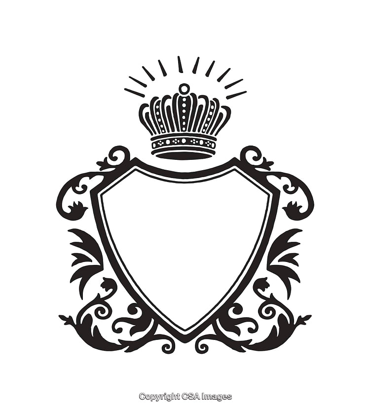 Elegant Black and White Crest Design with Ornate Crown