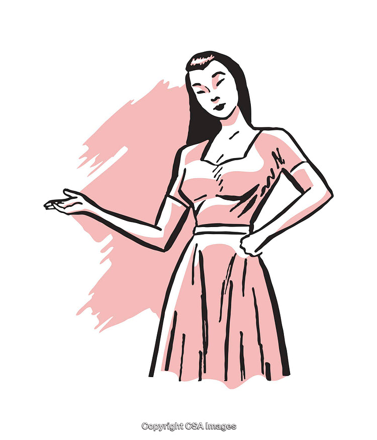 Stylized Illustration of a Retro Woman Gesturing in Warm Tones