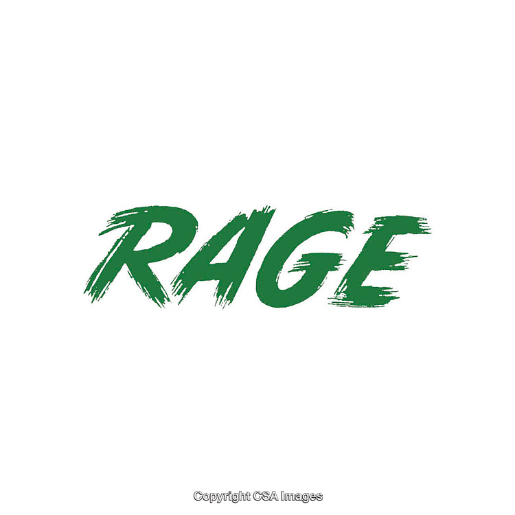 Dynamic Green Brushstroke Typography Design Featuring the Word Rage on White