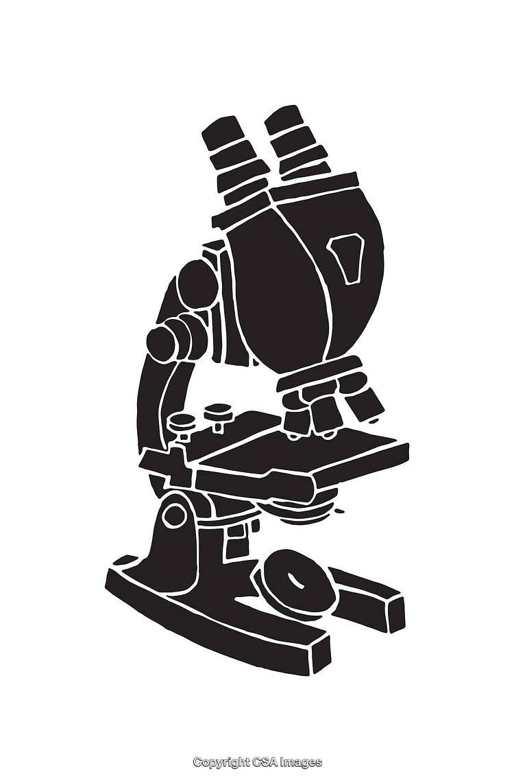 Black and White Line Art Illustration of a Classic Microscope