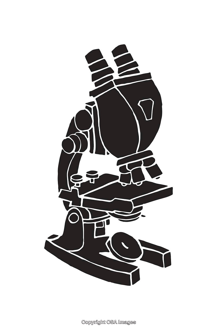 Black and White Line Art Illustration of a Classic Microscope