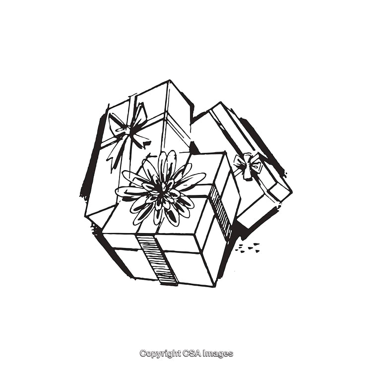 Black And White Line Art Illustration of Gift Boxes With Ribbons