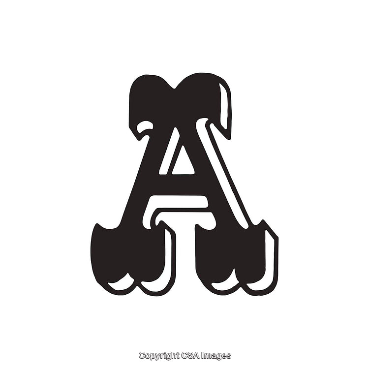 Stylized Letter A in Bold Decorative Black Font Design