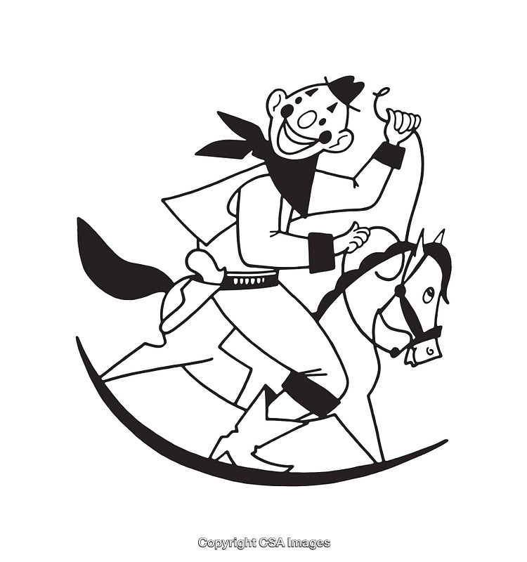 Whimsical Cowboy Riding a Horse in Line Art Illustration