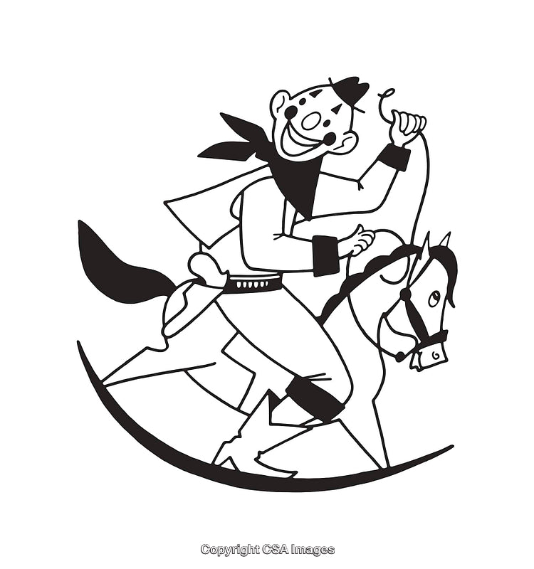 Whimsical Cowboy Riding a Horse in Line Art Illustration