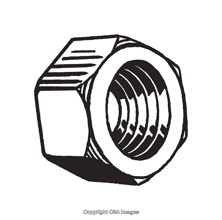 Black and White Line Art Illustration of a Hexagonal Nut