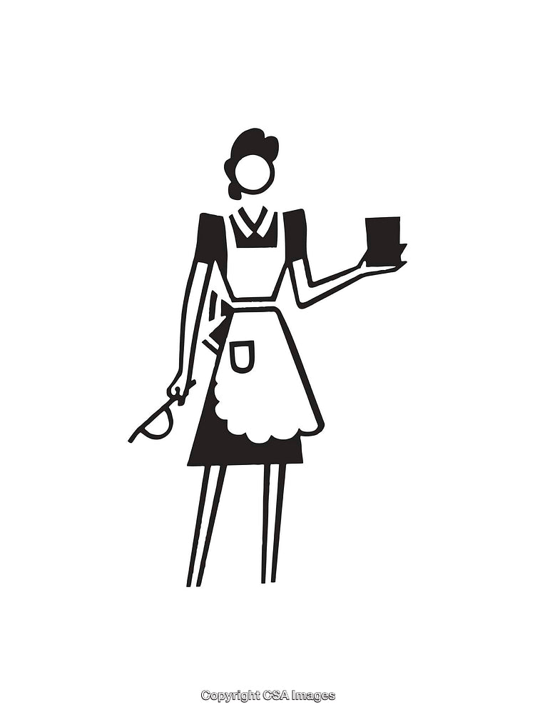 Minimalist Icon of a Maid Holding a Cloth and a Cup