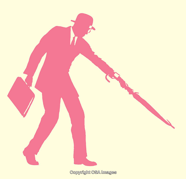 Silhouette of a Businessman With an Umbrella and Briefcase