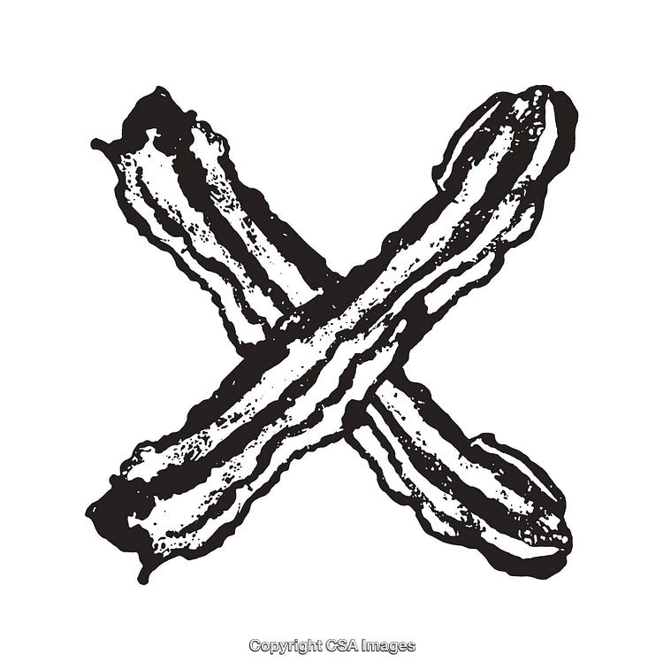Black and White Hand-Drawn Bacon X Line Art Illustration