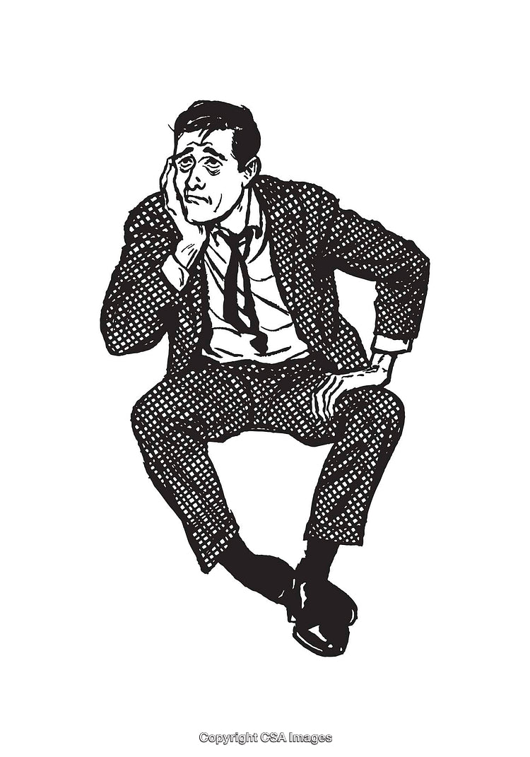 Black and White Line Art of a Contemplative Businessman Sitting
