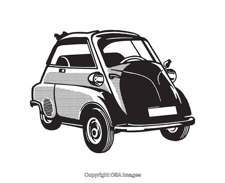 Retro Vintage Microcar Black and White Illustration