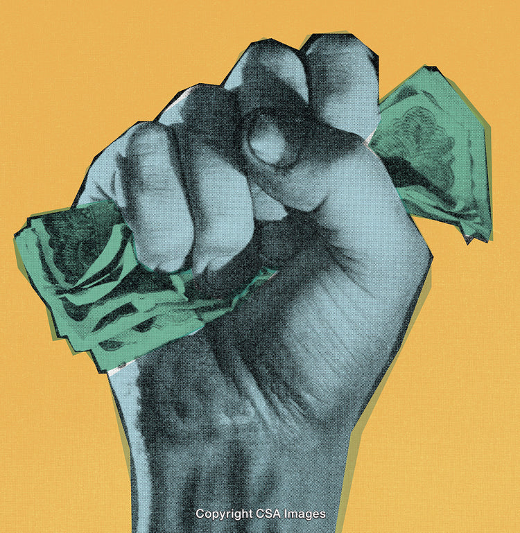Close-Up of Hand Clenching Money in Artistic Style