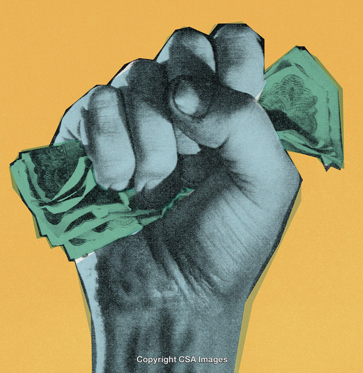 Close-Up of Hand Clenching Money in Artistic Style