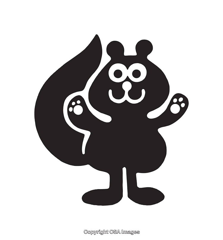 Cute Black and White Cartoon Squirrel Illustration with Paws Raised