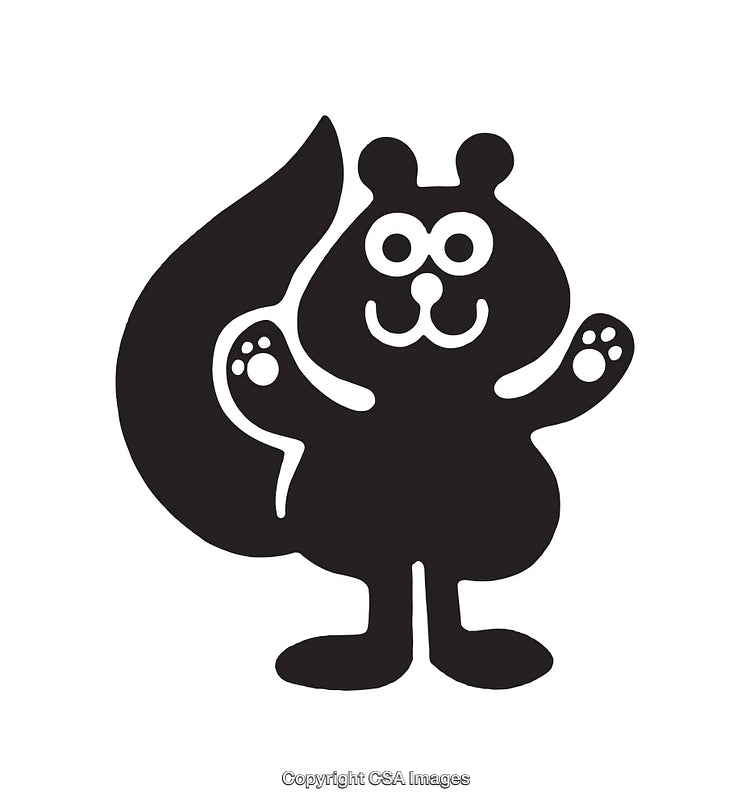 Cute Black and White Cartoon Squirrel Illustration with Paws Raised