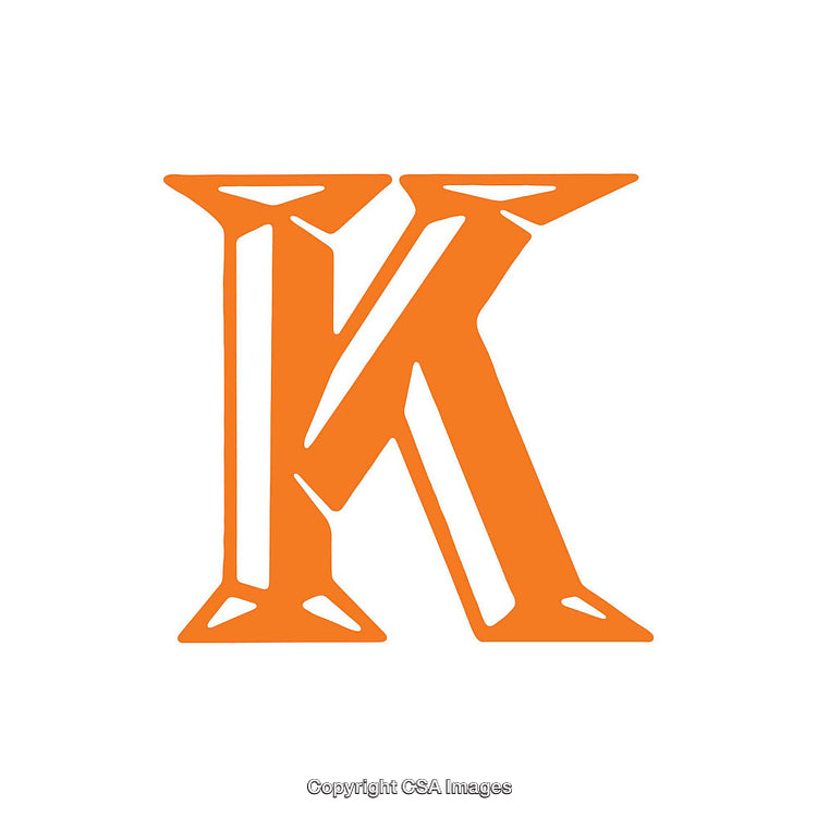 Orange Decorative Letter K Presented in a Classical Serif Design