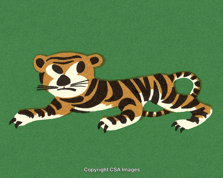 Illustrated Tiger in Minimalist Style with Green Background Design