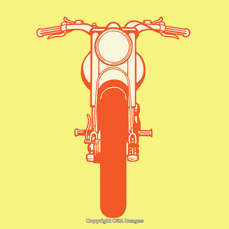 Retro Style Motorcycle Line Art With Bold Yellow and Red Colors