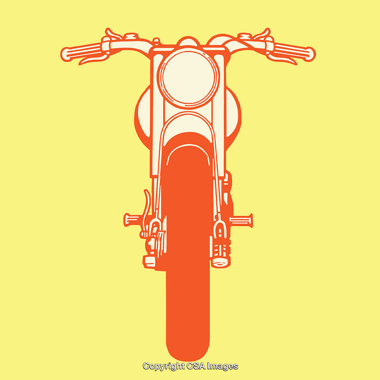 Retro Style Motorcycle Line Art With Bold Yellow and Red Colors