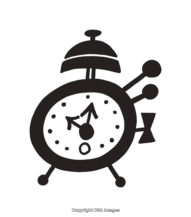 Black and White Line Art Illustration of a Retro Alarm Clock