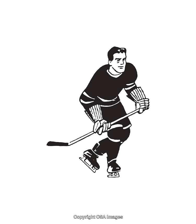 Black And White Illustration of a Hockey Player in Action