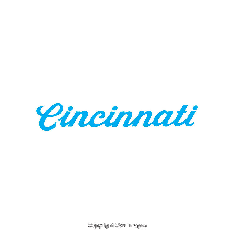 Cincinnati Typography in Cursive Blue on White Background