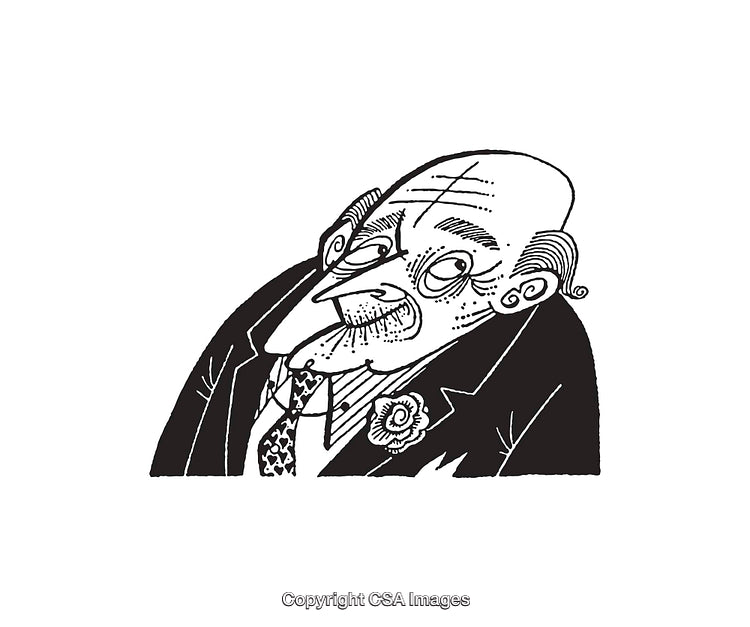 Hand-Drawn Line Art of a Distinguished Old Man in a Suit