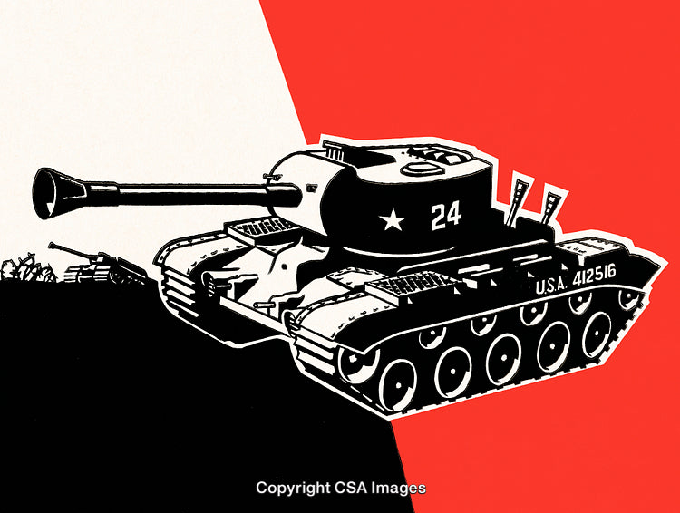 Vintage Illustration of a Tank in Contrasting Background