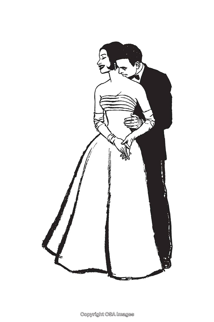 Elegant Black and White Line Art of a Couple Embracing