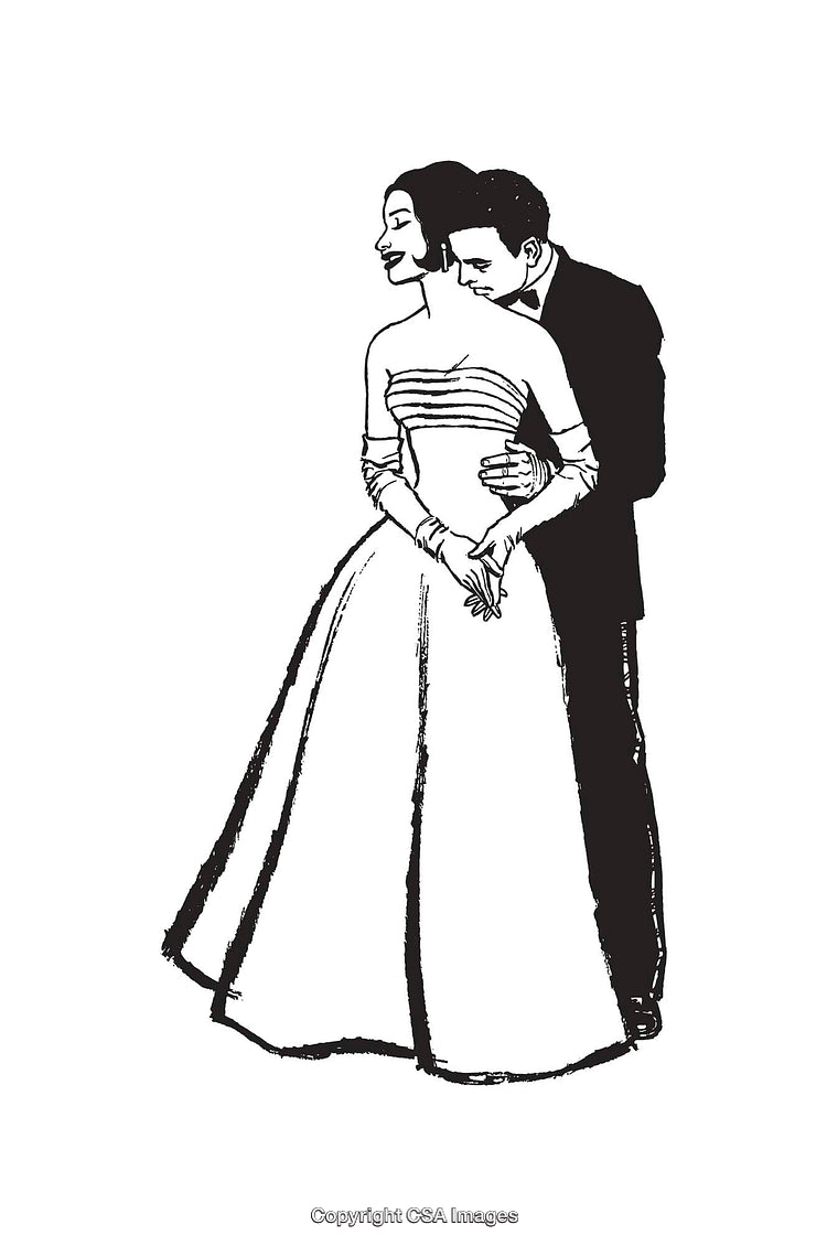 Elegant Black and White Line Art of a Couple Embracing