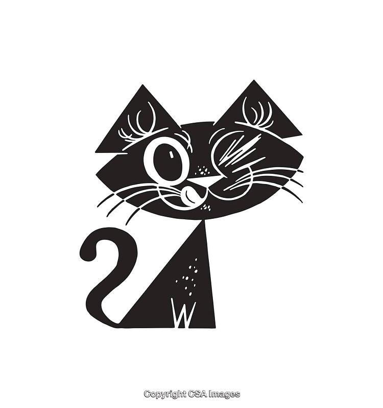 Abstract Black And White Line Art Illustration of a Playful Cat