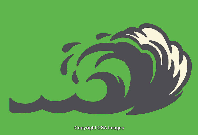 Color Illustration of Ocean Wave on Green Background Depicting Motion