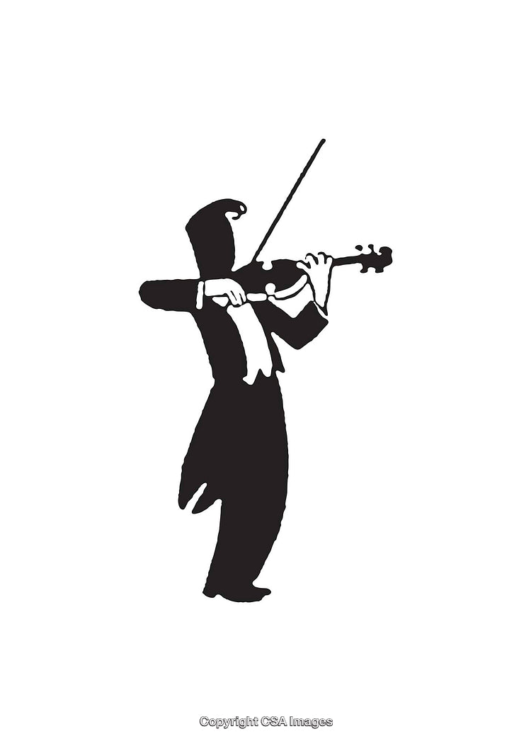 Elegant Black and White Illustration of a Musician Playing a Violin