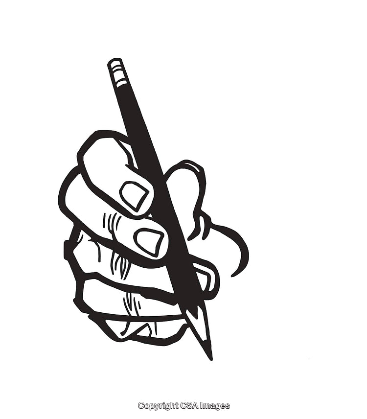Hand Holding Pencil Line Art Black and White Illustration