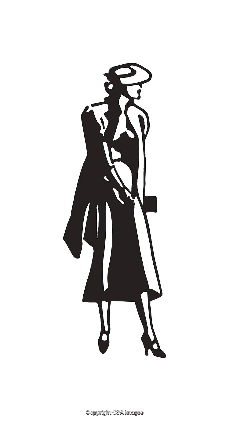 Elegant Black And White Illustration of a Stylish Woman Standing