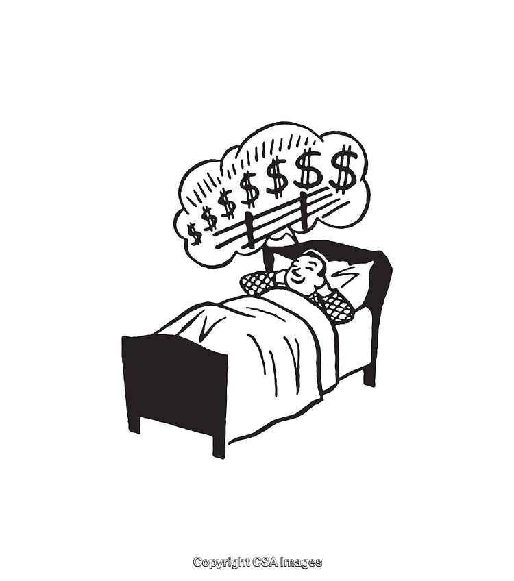 Black and White Line Art of Dreaming About Financial Success