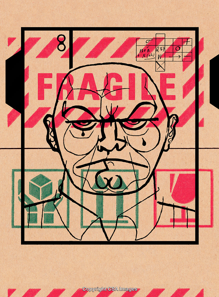 Abstract Artistic Portrait Overlaid on Fragile Packaging Design Elements